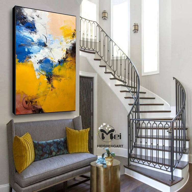 Your Hand-painted Original Living Yellow Abstract Canvas Wall Art 2F0B1